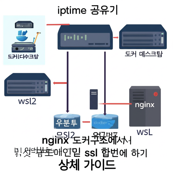 iptime 공유기, 윈도우즈, 도커 데스크탑, wsl2, 우분투, nginx 도커 구조에서 메인도메인 및 서브도메인 ssl 한번에 하기 상세 가이드